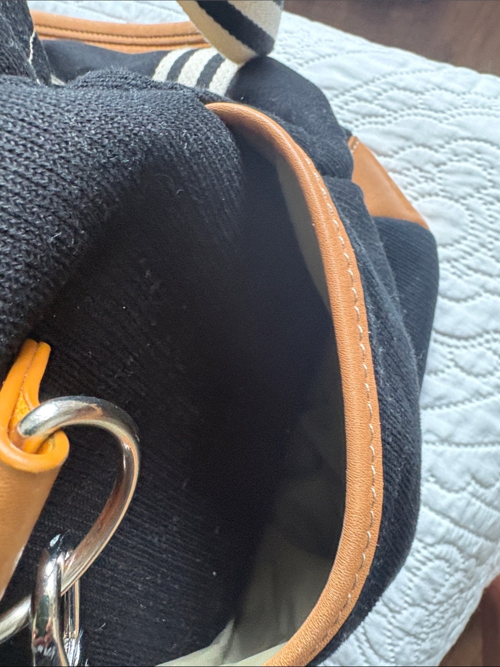 Classic Black Canvas and Tan Leather Travel Tote - Picture 13 of 16